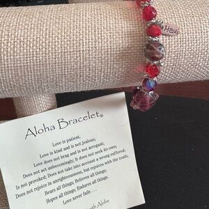 Beautiful Beaded Aloha Bracelet from Maui w/ Vrs. Red  Crystals & Silver Accents
